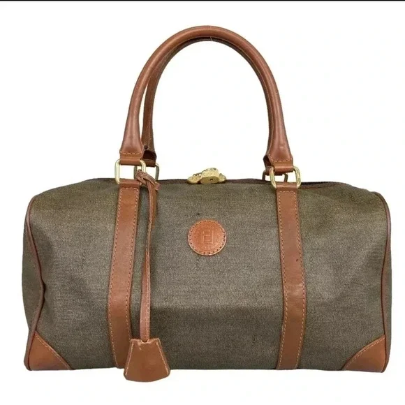 Vintage Fendi Brown Leather and PVC Boston Bag - Picture 1 of 16